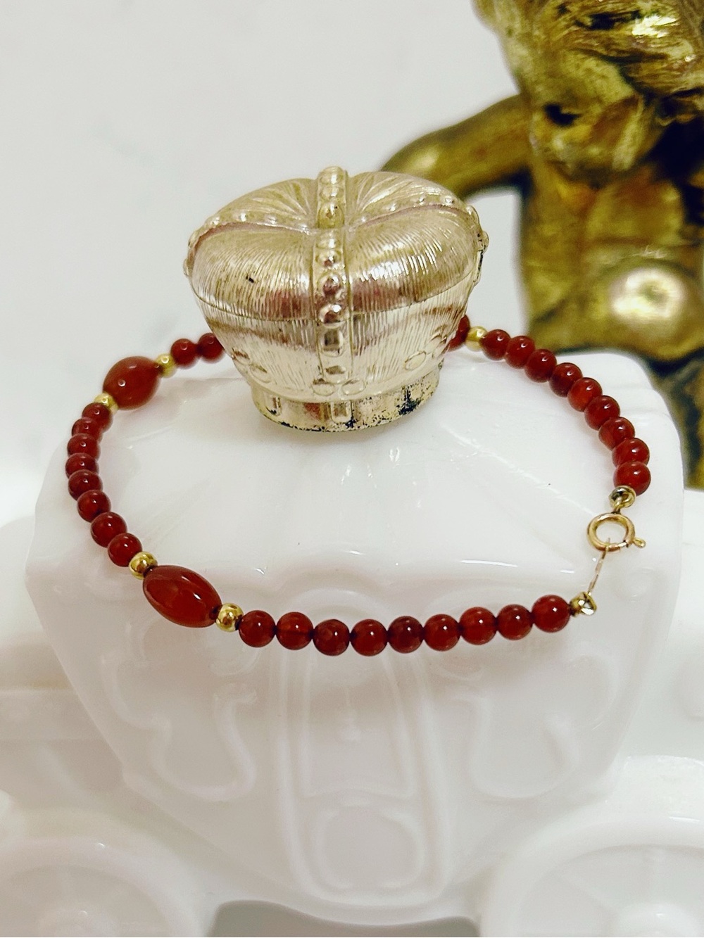 Authentic 14kt Yellow Gold Carnelian Beaded Bracelet